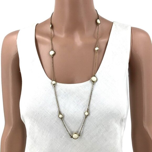 Lucky Brand Necklace Gold Tone White Adjustable Length - Picture 1 of 2